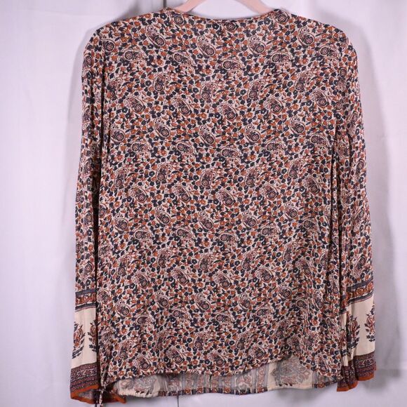 Lucky Brand Womens Medium Floral Prairie Style Boho Drawstring Waist Blouse Top - Picture 3 of 7